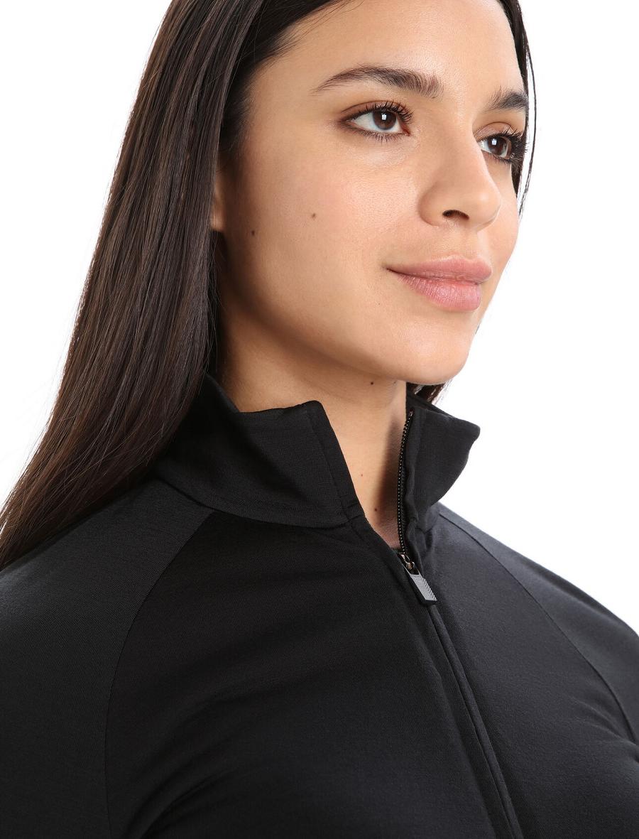 Black Icebreaker ZoneKnit™ Merino Long Sleeve Zip Women's Hoodie | AU 1668SGLO